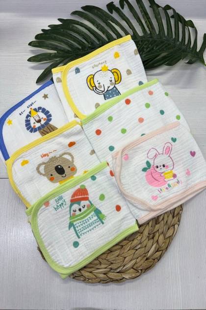 Пояса от коликов Муслин Зверята (Цвет: Салатовый, Рисунок: Разноцветный горошек)