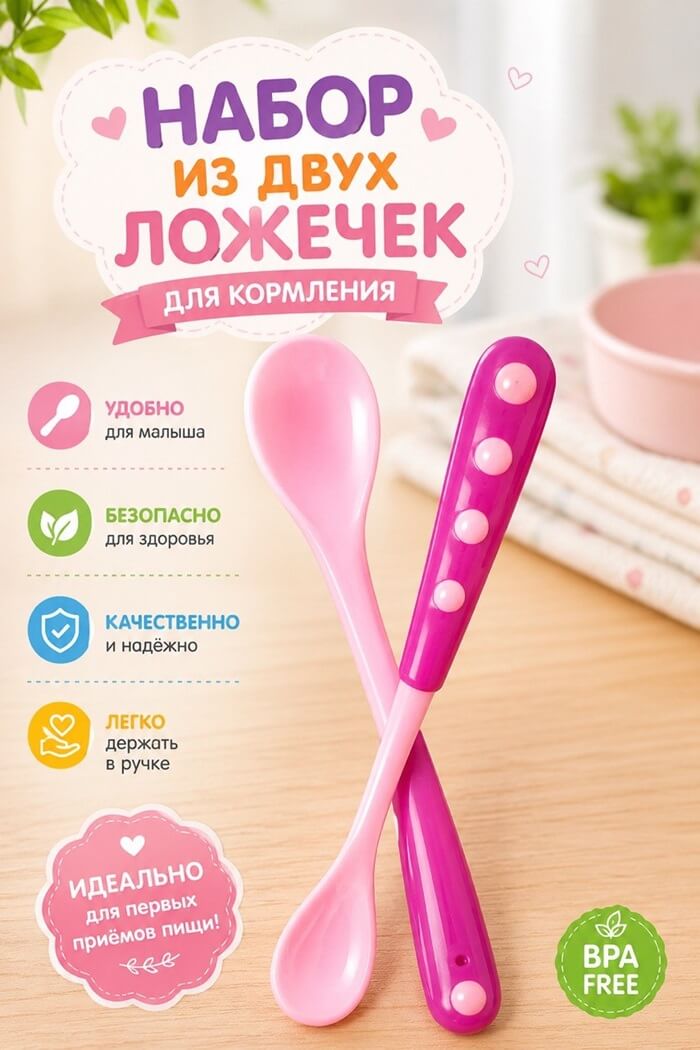 Ложка набор Бусинка 3мес+ (Цвет: Розовый)