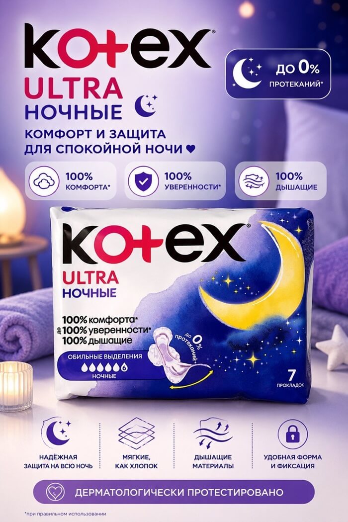 Прокладки гигиенические Kotex ultra Night ночные 7 штук