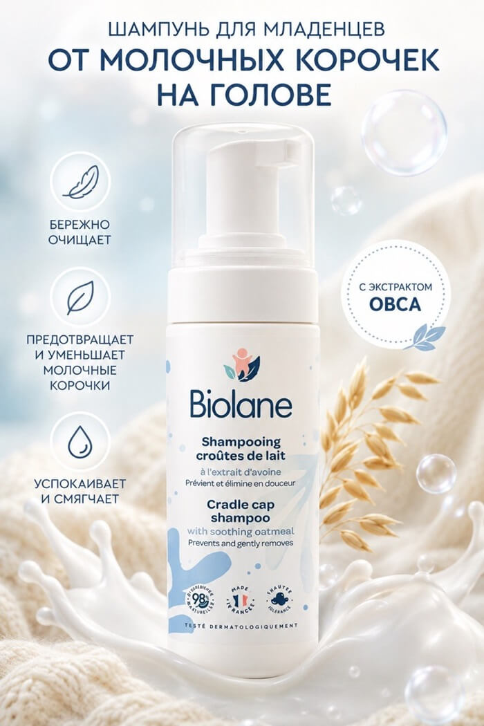Шампунь детский для смягчения себорейных корочек Biolane 150мл
