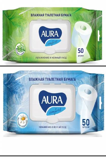 Влажная туалетная бумага AURA 50шт (Цвет: Синий)