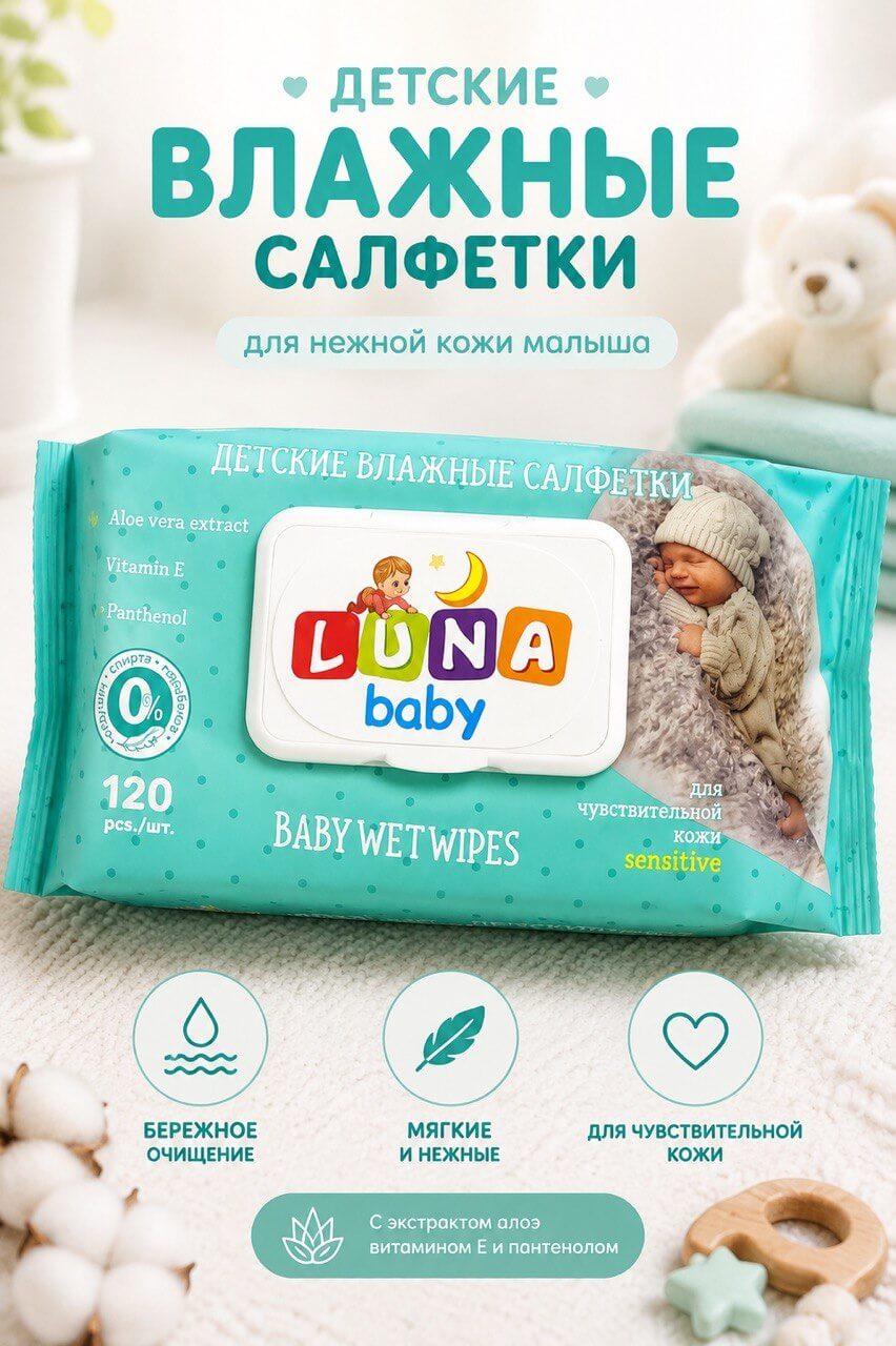 Влажные салфетки LUNA baby 120 шт