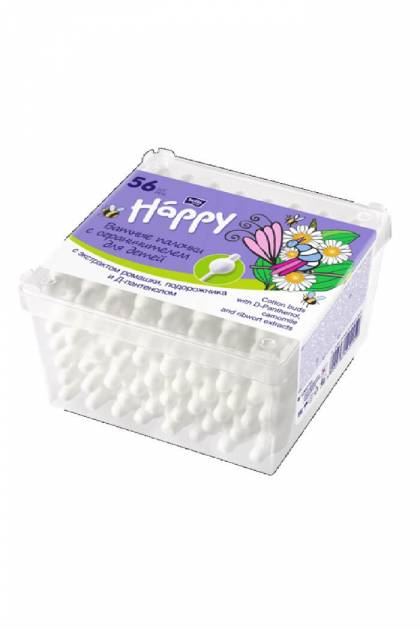 Ушные ватные палочки с ограничителем Bella Happy 56шт