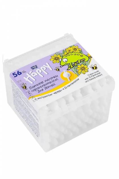 Ушные ватные палочки с ограничителем Bella Happy 56шт