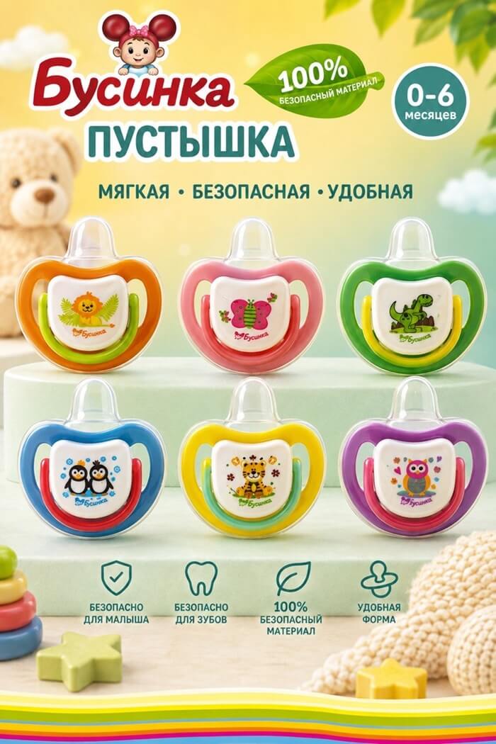 Соска силикон Бусинка 0-6мес (Цвет: Фиолетовый, Рисунок: Совушка)