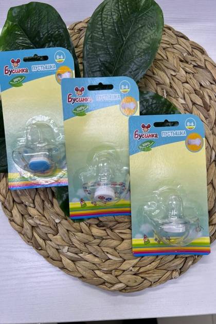 Соска силикон круглая Бусинка 0-6мес (Цвет: Прозрачный «Цветы»)