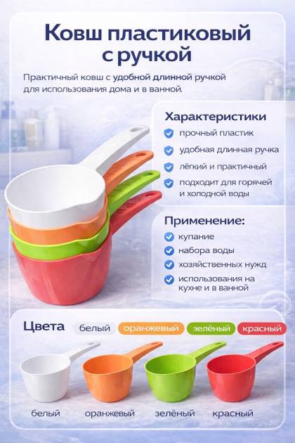 Ковш пластиковый 4 цвета (Цвет: Оранжевый)