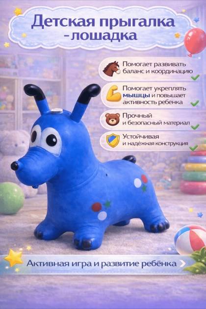 Детская резиновая прыгалка Лошадка синяя