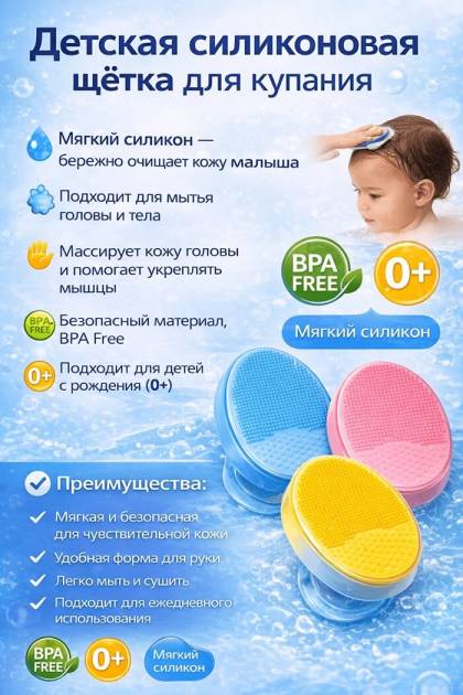 Щётка для купания детская силиконовая (Цвет: Розовый)