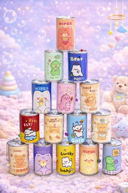 Влажные салфетки детские Баночка (Цвет: Фиолетовый, Рисунок: Мишка)