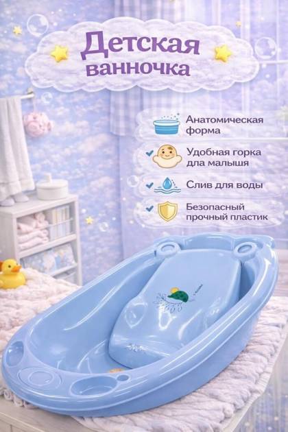 Ванночка 2 в 1 голубая