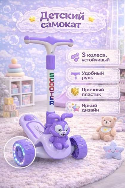 Самокат детский сиреневый