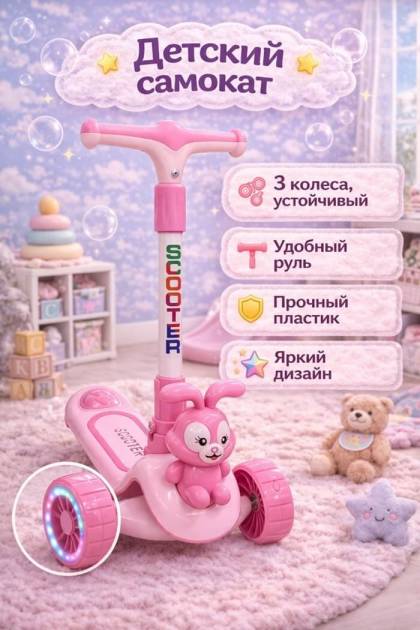 Самокат детский розовый