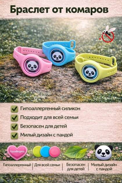 Браслет от комаров Панда (Цвет: Розовый)