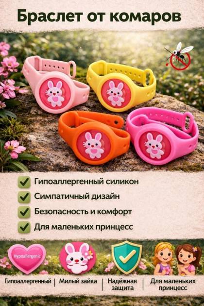 Браслет от комаров Зайка (Цвет: Розовый)