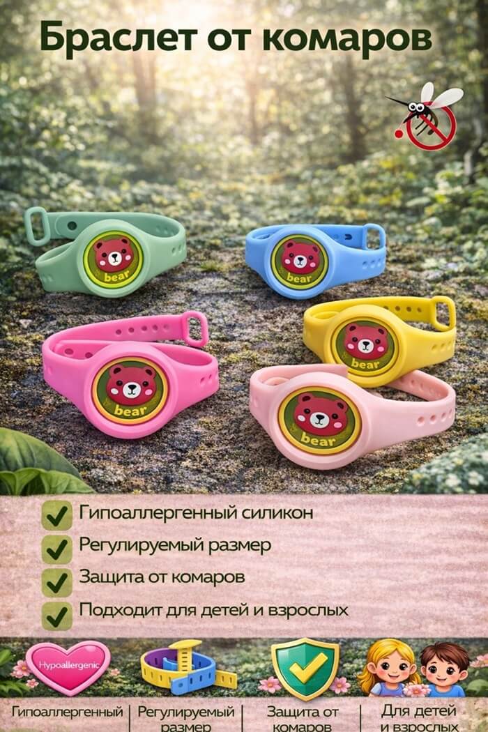 Браслет от комаров Медвежонок (Цвет: Фиолетовый)