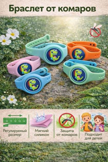 Браслет от комаров Динозаврик с хвостиком (Цвет: Синий)