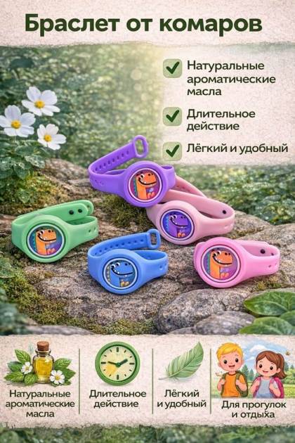 Браслет от комаров Динозаврик с лапками (Цвет: Фиолетовый)