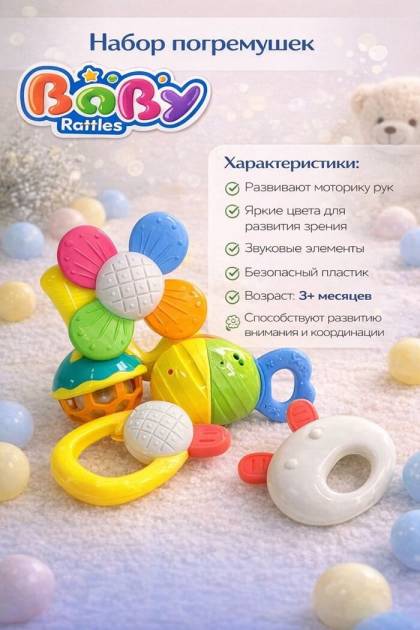 Набор погремушек и грызунков 8 предметов (Цвет: Розовый)
