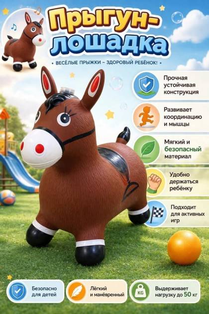 Резиновый прыгунок Ослик коричневый