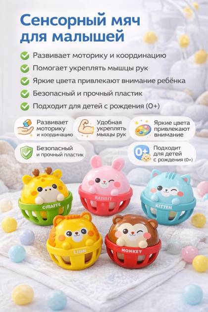 Погремушка сенсорная (Цвет: Розовый, Рисунок: Зайчик)