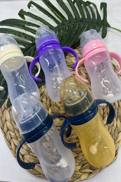 Бутылочки для кормления Силикон антиколиковая 240мл (Цвет: Фиолетовый, Рисунок: Прозрачный)