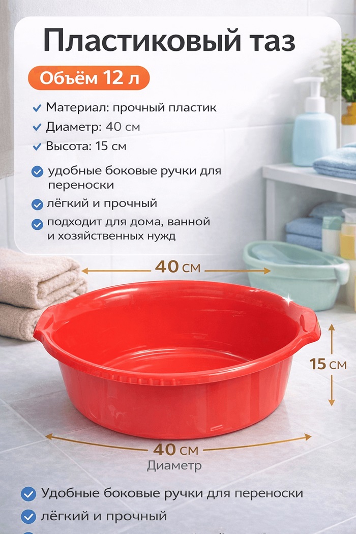 Тазик пластиковый коралловый