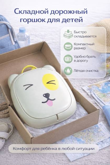Складной дорожный горшок для детей фисташковый
