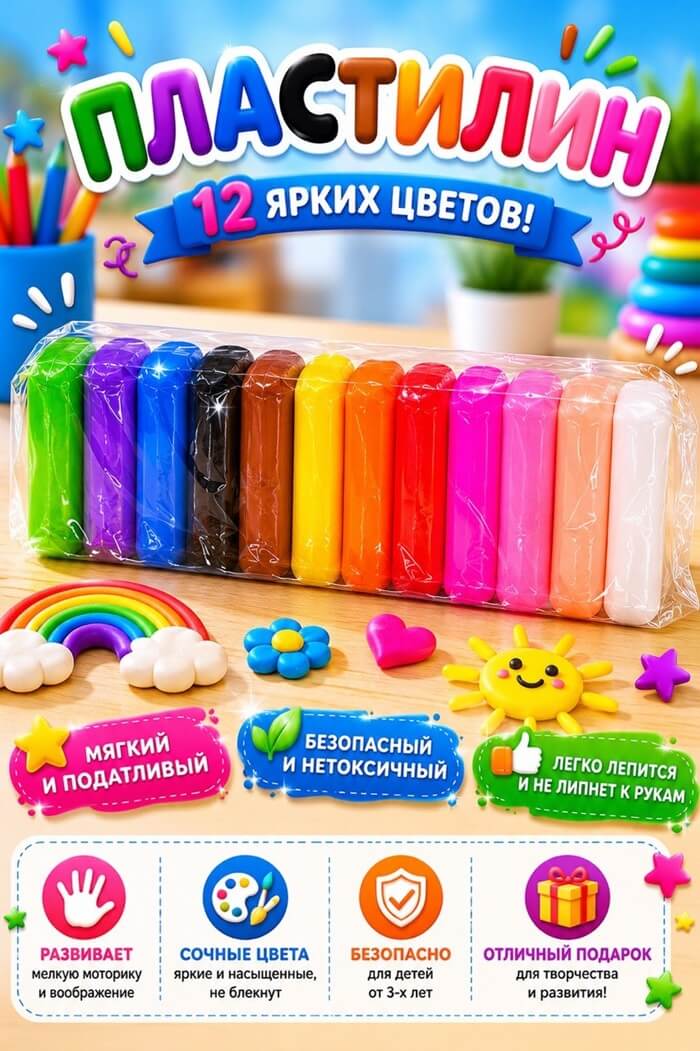 Воздушный пластилин 12 цветов