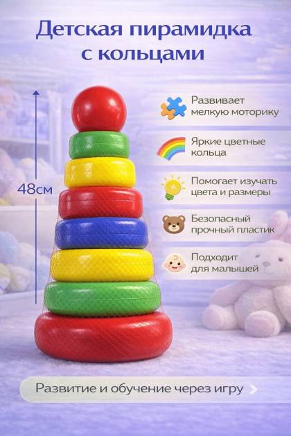 Пирамидка детская с кольцами