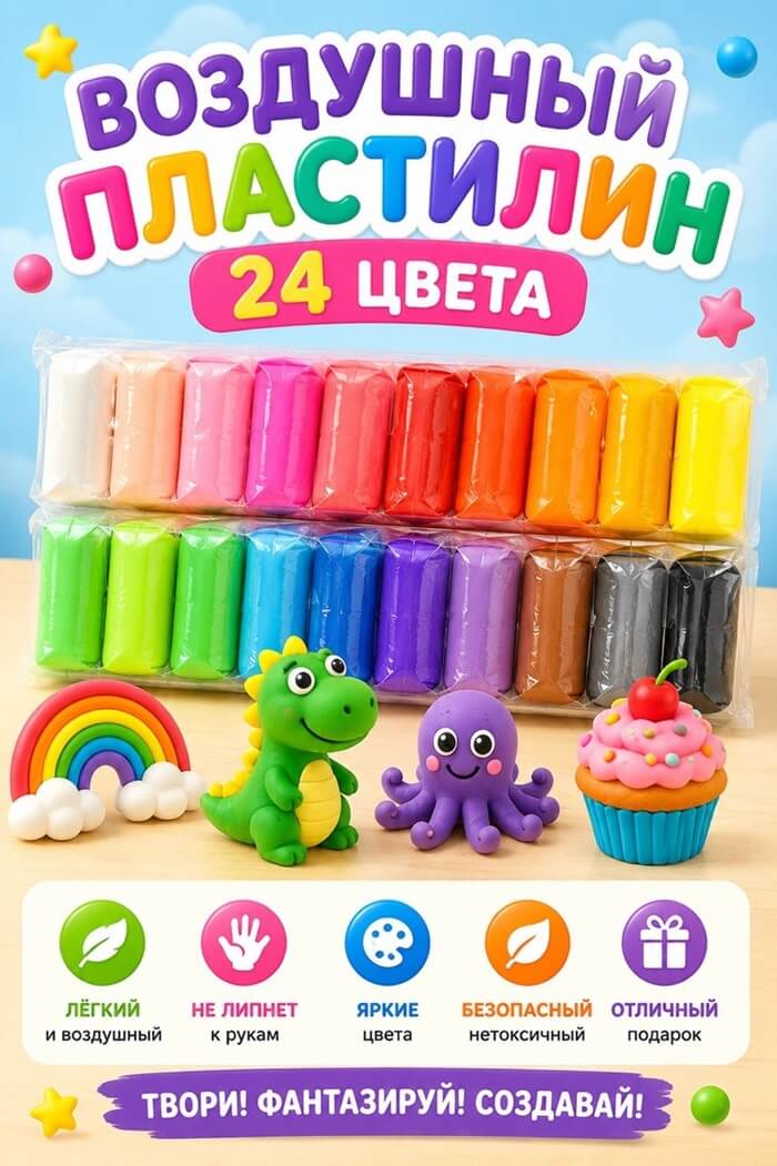 Воздушный пластилин 24 цвета