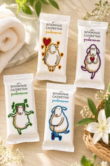 Влажные салфетки универсальные 8 шт (Цвет: Фиолетовый, Рисунок: Овечка)