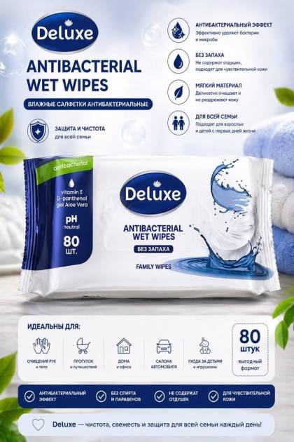 Влажные салфетки для всей семьи антибактериальные 80 шт