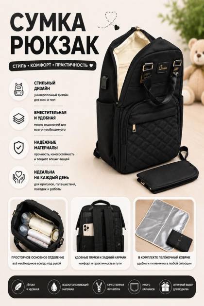 Сумка рюкзак черная 3 в 1