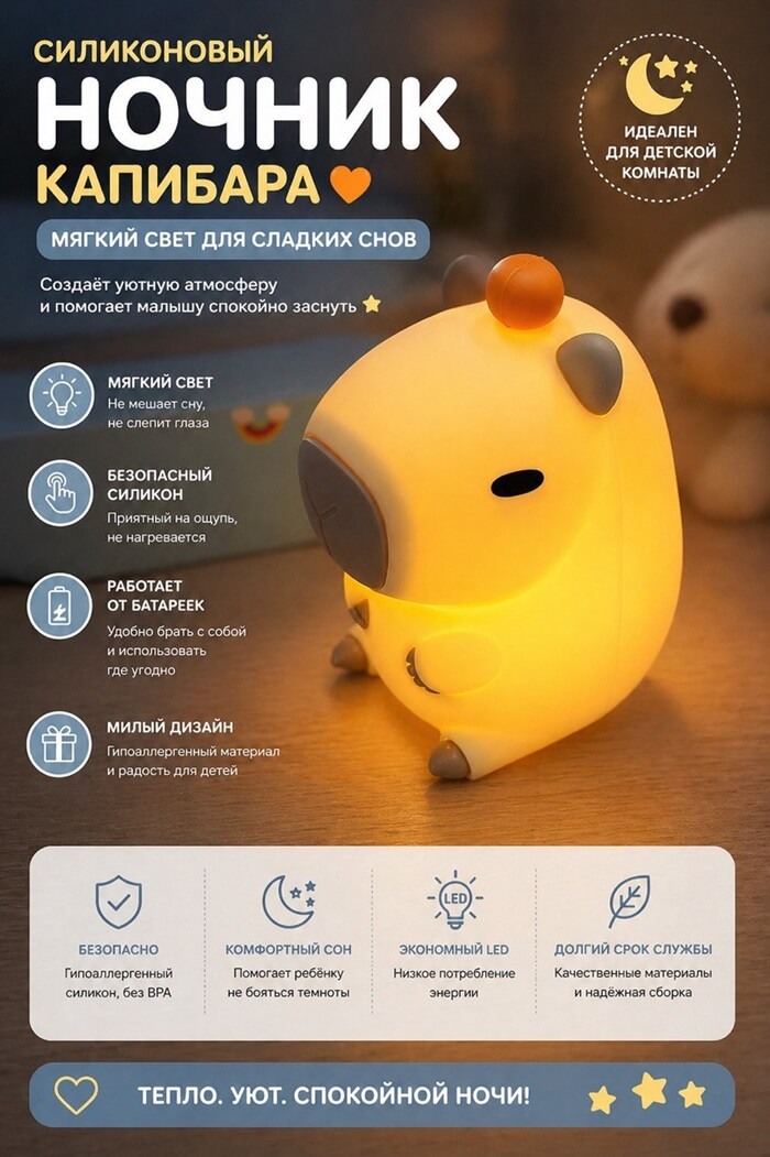 Светильник Силикон Капибара (Меняет цвета)