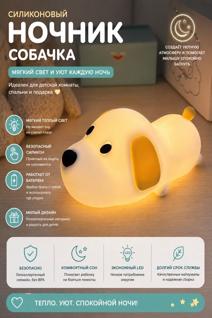 Светильник Силикон Собачка (Меняет цвета)