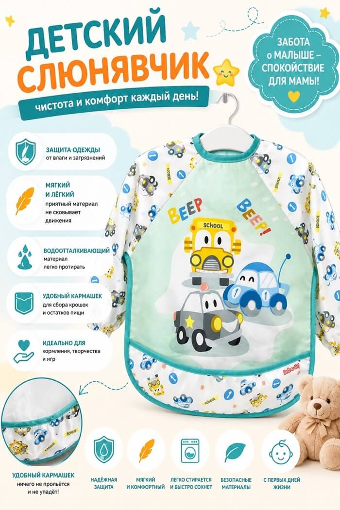 Слюнявчик детский Машинки