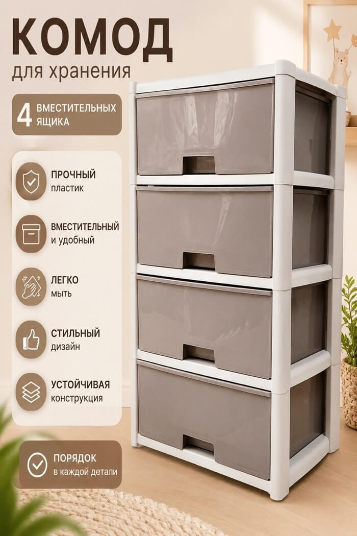 Комод Колорит 4х секционный бежевый