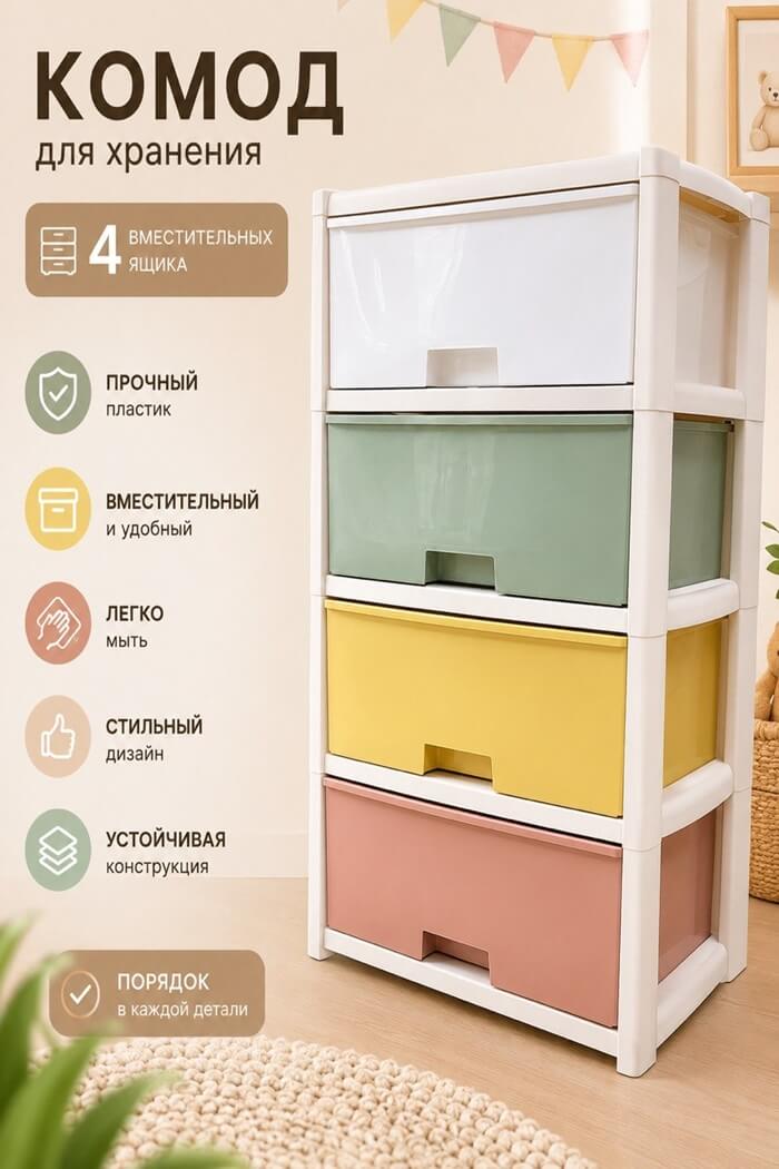 Комод Колорит 4х секционный цветной