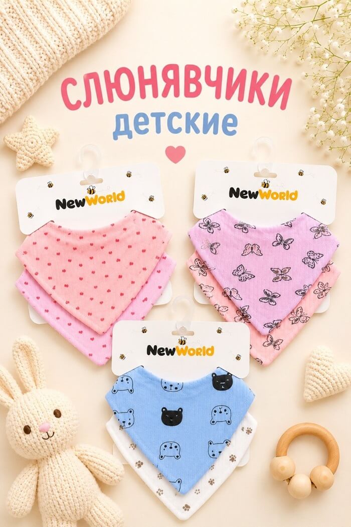 Набор слюнявчиков (2шт) (Рисунок: Сердечки)