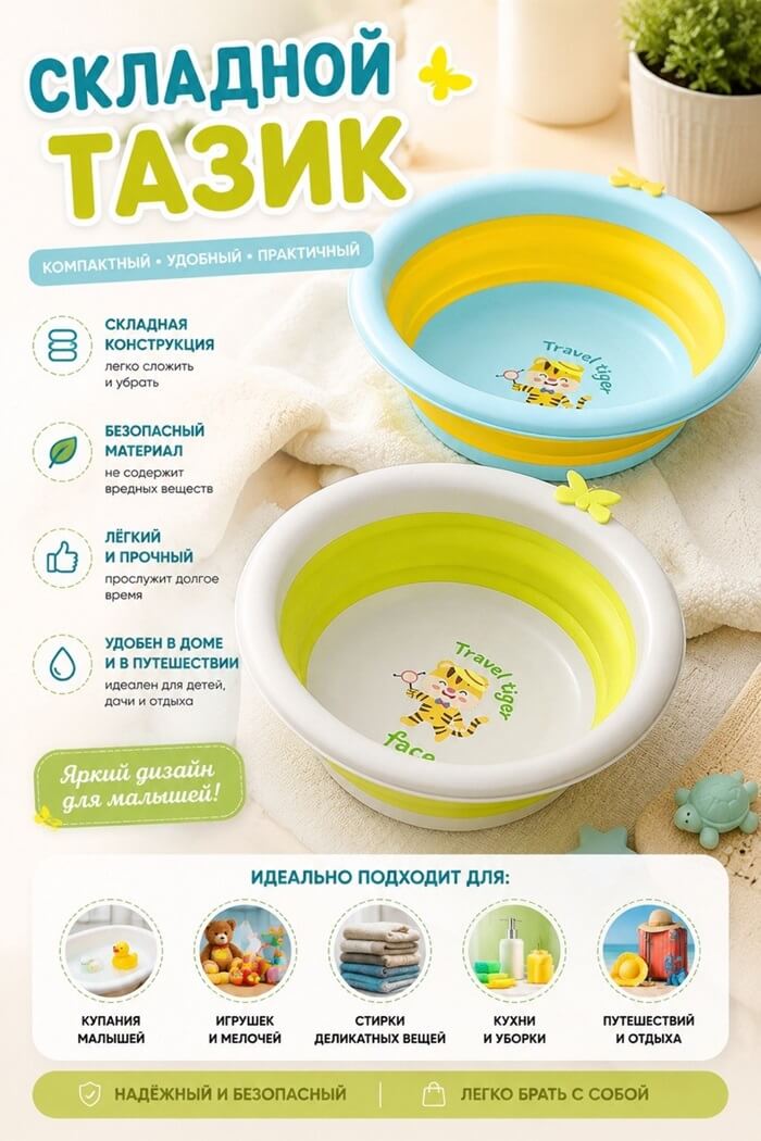 Складной тазик маленький (Цвет: Голубой)