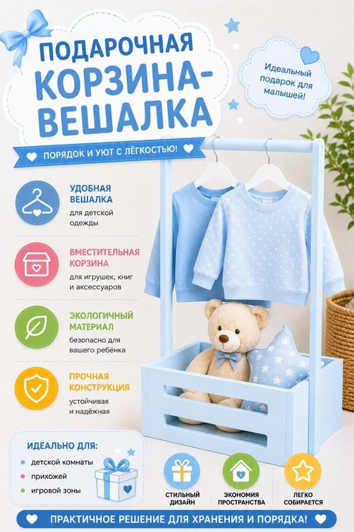 Корзина вешалка подарочная голубая