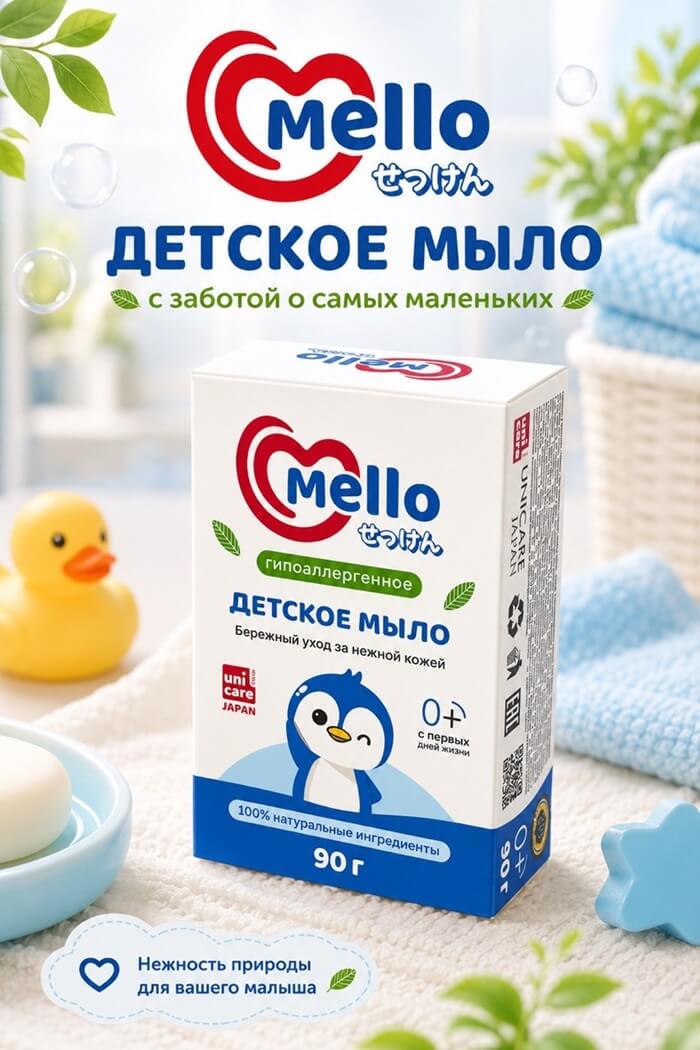 Мыло детское гипоалергенное Mello 90 гр