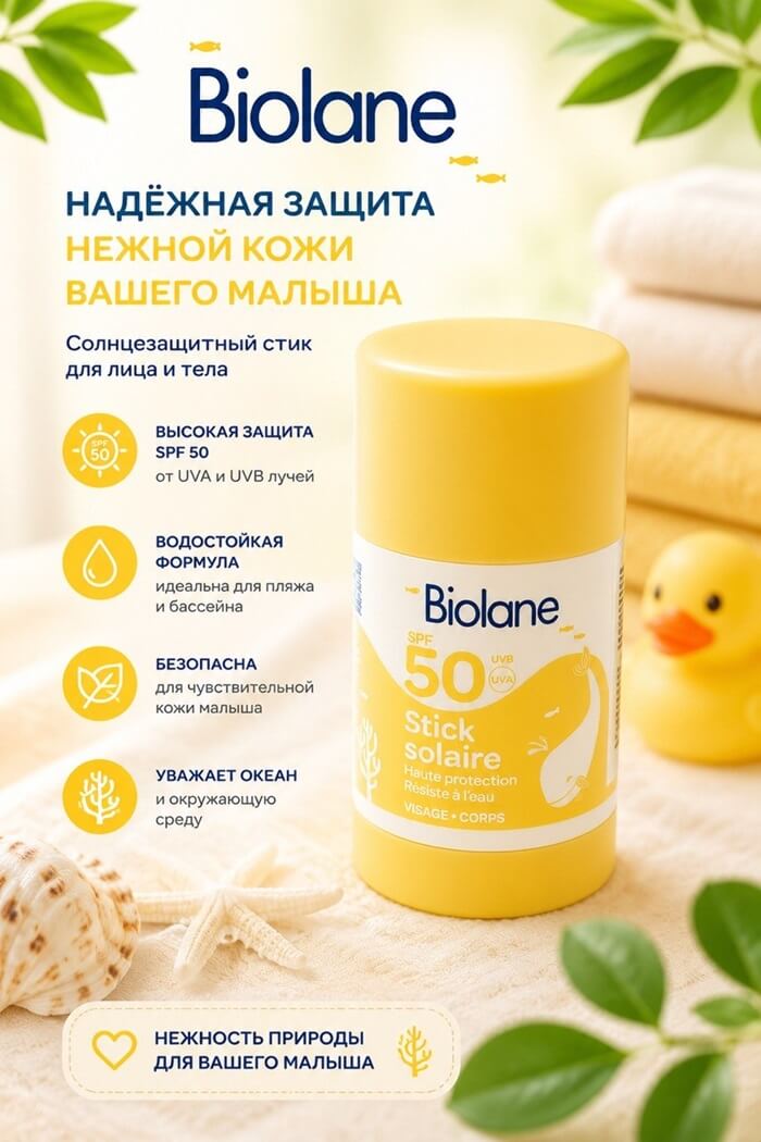 Детский стик солнцезащитный SPF 50 Biolan 20 мл