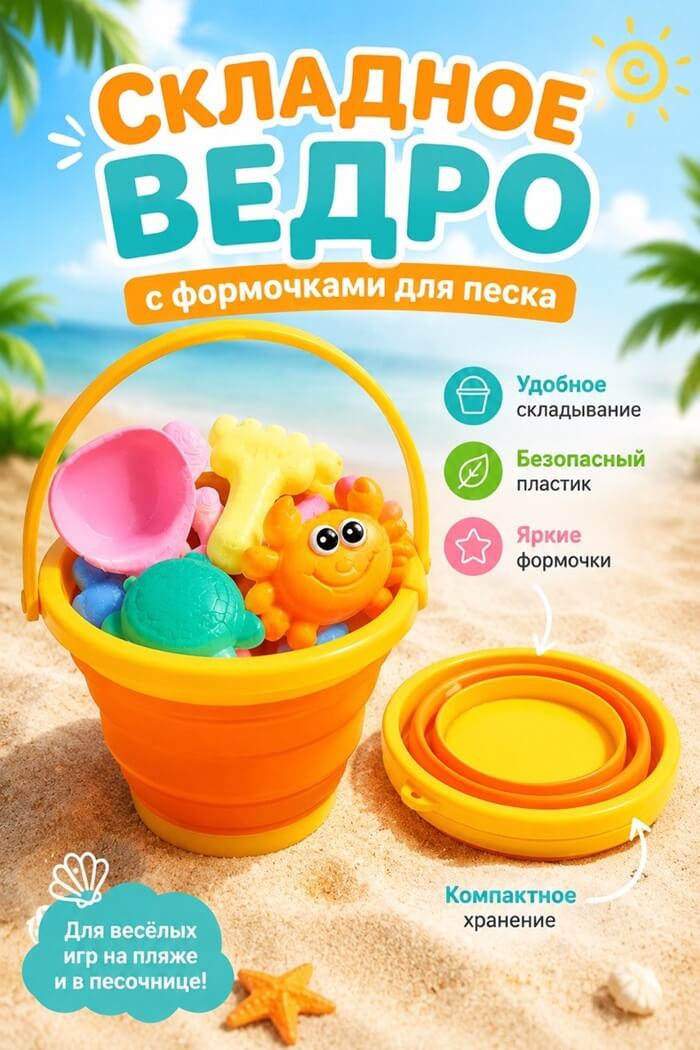 Складное ведерко с набором для песка Крабик