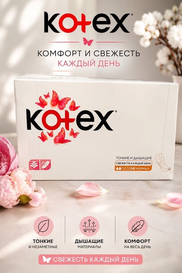 Прокладки ежедневные kotex 56 шт
