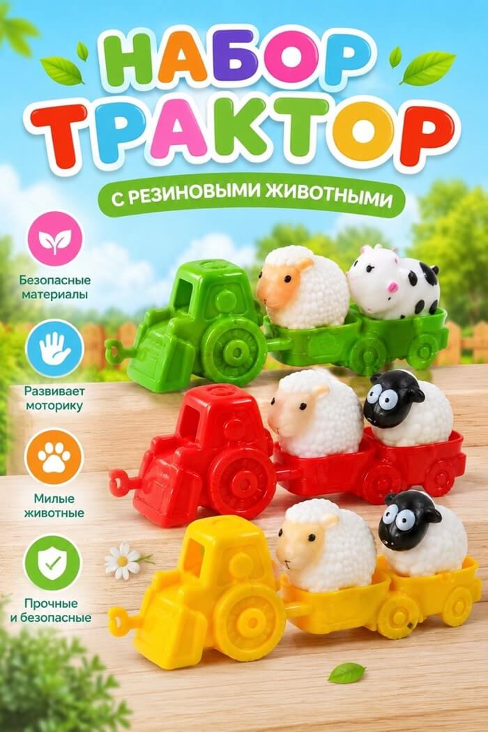 Набор резиновых игрушек Трактор (Цвет: Красный)