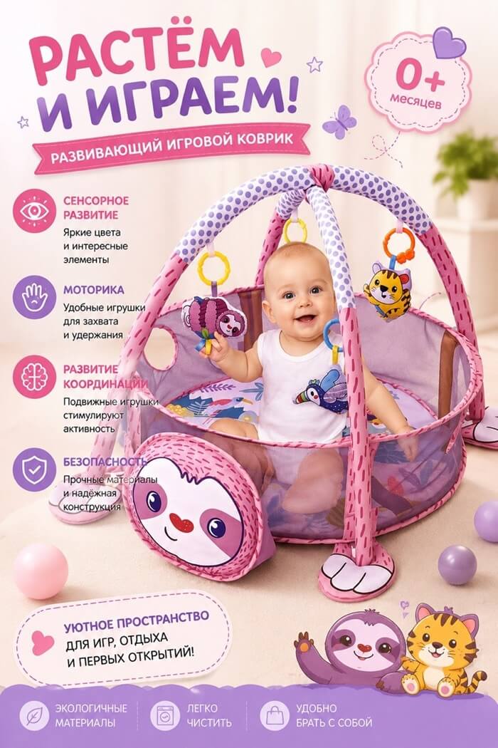 Развивающий коврик манеж Ленивец