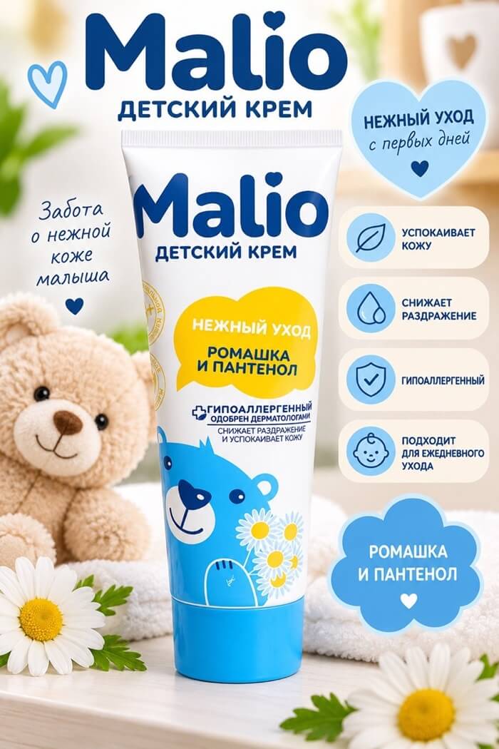 Крем детский Malio ромашка пантенол