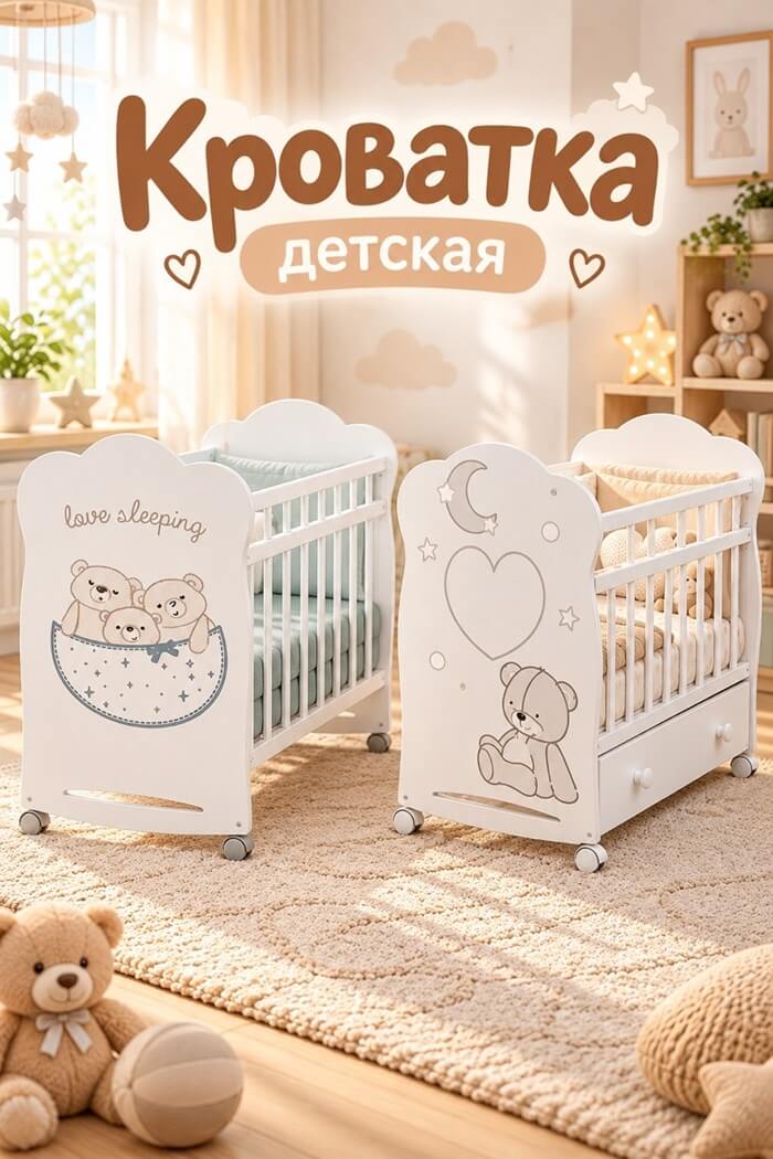 Кровать детская ВДК (02) (Рисунок: Медведь и Луна)
